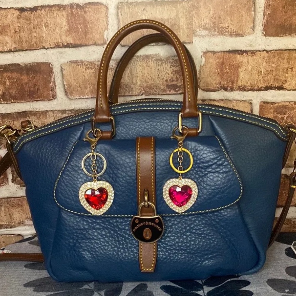 Dooney & Bourke Blue Pebble Leather Satchel with Brown Trim and Wallet